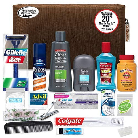 Convenience Kits Men’s Premium 20 Count Necessities Travel Kit, Featuring: Dove Men & Care Products